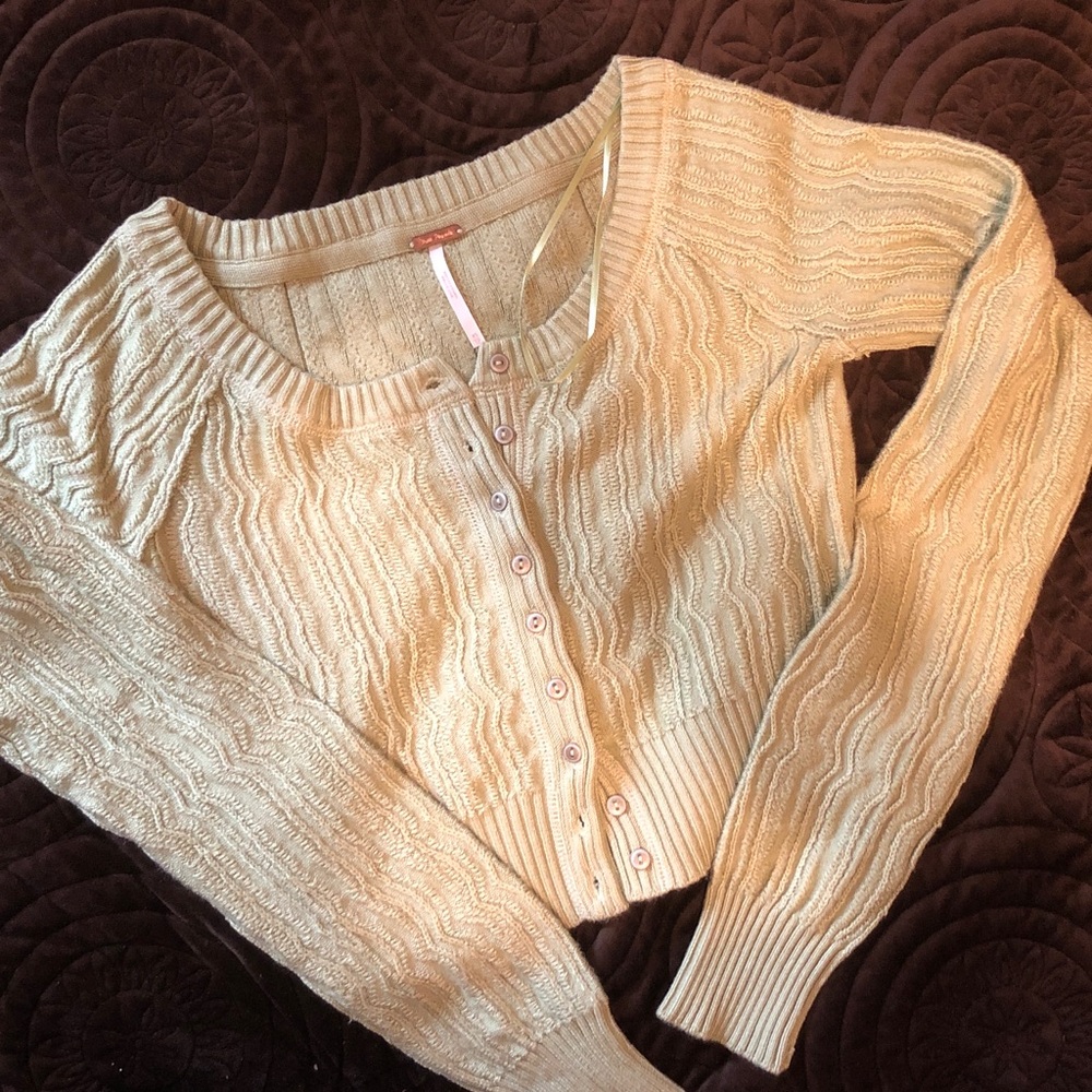 Free People Celery Green Cropped Cardigan